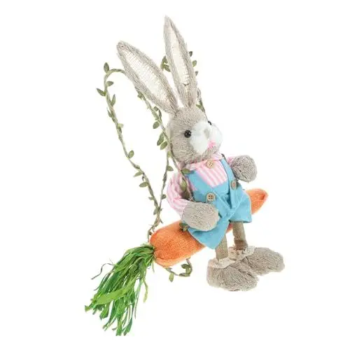 Produktbild: Ciieeo Osterdekoration Hasenfigur aus Sisal Hängende Hasenskulptur Outdoor-Dekor Wohnkultur Hasenschaukel Dekoration Gartenschaukel Hase Stroh Statue Requisiten Tier Gras