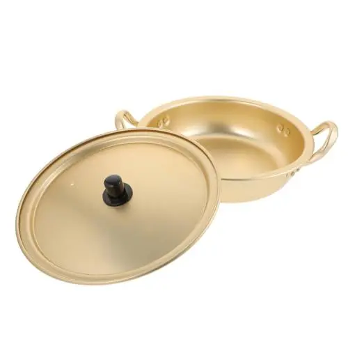 Produktbild: Ciieeo Topf Koreanisches Schüssel Samyang Schnelle Nudel Nudelkocher Multi-herd Bratpfanne Mit Deckel Wärmender Ofen Braten Ramyun Sieb Küche Brühe Korb Golden Aluminiumlegierung