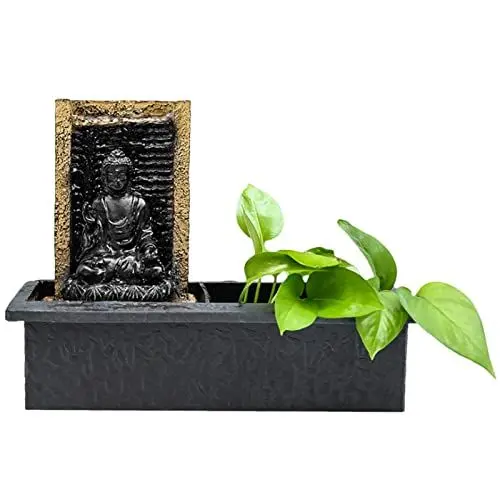 Produktbild: Desktop Wasserfall Brunnen Harz Buddha Landschaftsdekoration Tischdekoration Wasserdekoration Heimdekoration Tischbrunnen für Büro EU 250V 2.5A