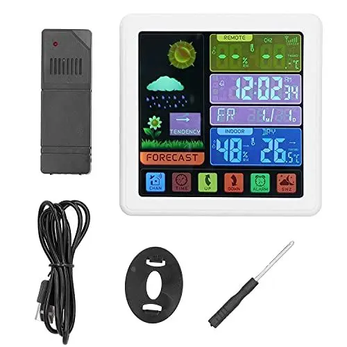 Produktbild: Cikonielf Uhr mit Wetterstation Digitales Thermometer Hygrometer mit Touchscreen Drahtlose Wetteruhr Für den Heimgebrauch USB 5V