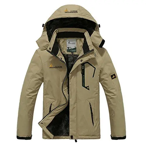 Produktbild: CIKRILAN Herren Outdoor Wasserdicht Mit Kapuze Fleece Lining Winddicht Jacke Wandern Camping Jacke Mantel Sports Windbreaker (4XL, Khaki)