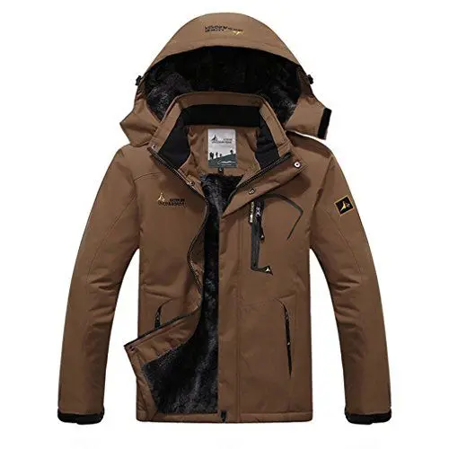 Produktbild: CIKRILAN Herren Outdoor Wasserdicht Mit Kapuze Fleece Lining Winddicht Jacke Wandern Camping Jacke Mantel Sports Windbreaker (L, Kaffee)