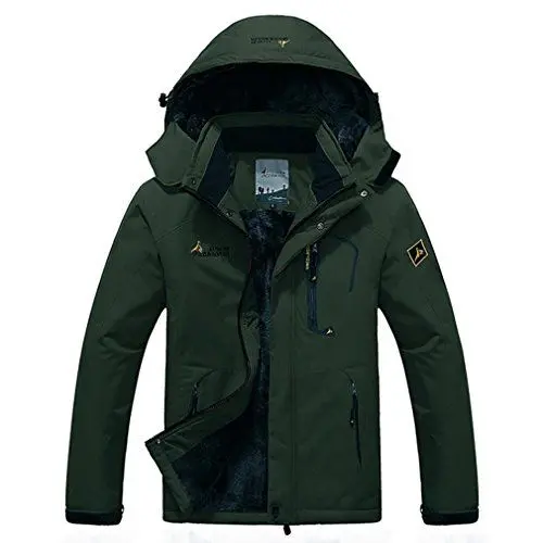 Produktbild: CIKRILAN Herren Outdoor Wasserdicht Mit Kapuze Fleece Lining Winddicht Jacke Wandern Camping Jacke Mantel Sports Windbreaker (XL, Armeegrün)