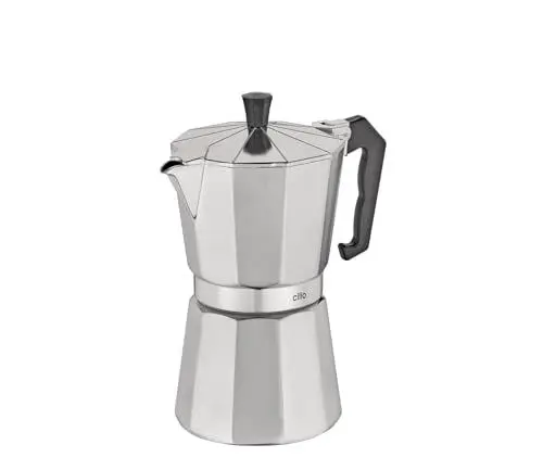 Produktbild: cilio Espressokocher Classico für 6 Tassen | Induktion geeignet| Höhe: 20 cm Ø 8,5 cm | Aluminium-Gehäuse | Silber | mit Planboden | Induktion Espressokocher | für Reisen oder Camping