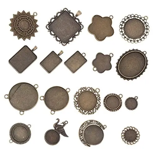Produktbild: CIMAXIC 1 Satz Edelsteinbasis Leere Hängende Tabletts Schlüsselring Leer Basis Mit Diamantanhänger Schmuckhalter Einfassungen Hängetabletts Mit Runder Lünette Charme Oval Legierung