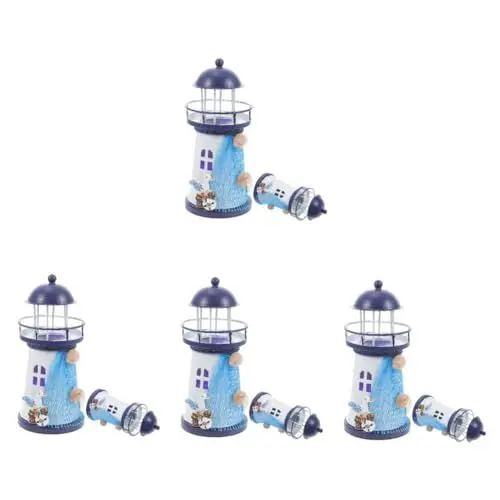 Produktbild: 4 Stücke Nautischen Fisch Net Shell Boje Decor Leuchtturm Licht Ornament Teelichthalter Vintage Stil Marine Modell