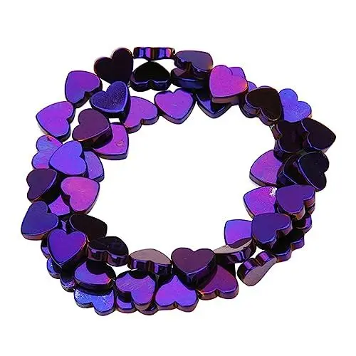 Produktbild: CIMAXIC 50stücke Farbige Steinperlen Hohle Herzform Für Diy-schmuckzubehör Armbänder Halsketten Lila Aus Natürlichem Hämatit