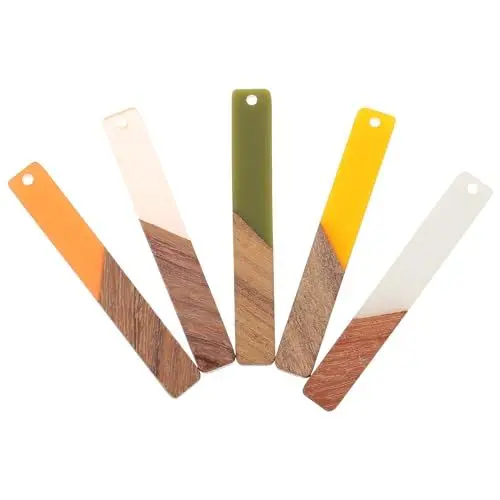 Produktbild: CIMAXIC 5stücke Natürliche Holz Harz Rechteck Bar Charms Diy Ohrringe Anhänger Schmuck Zubehör Für Heimwerker Basteln Schmuckherstellung