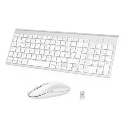 Produktbild: cimetech Tastatur Maus Set Kabellos, 2.4G Ultraslim Kabellose Tastatur mit Funkmaus, QWERTZ Deutsches Layout, 10m Reichweite, für PC, Desktop, Notebook, Laptop, Windows (Silber)