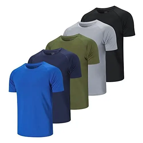 Produktbild: Cimic 5er Pack Sport Tshirts Herren Funktionsshirt Sportshirt Herren Kurzarm T Shirt Atmungsaktive Trainingsshirt Männer Fitness Gym Laufshirt Wandershirt Men Set (510-Black Grey Green Navy Blue-XL)