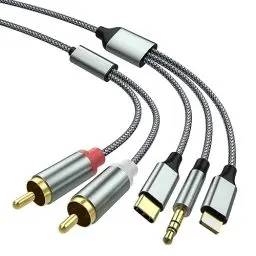 Produktbild: Cinch kabel iPhone, Typ C auf 2RCA Audio kabel, Cinch auf 3,5 Klinke, Lightning auf Cinchkabel (3 in 1 Audiokabel) für TV, Handy, MP3 Player, Lautsprecher, Heimkino, Kompatibel mit iPhone Lightning