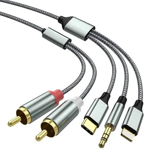 Produktbild: Cinch kabel iPhone, Typ C auf 2RCA Audio kabel, Cinch auf 3,5 Klinke, Lightning auf Cinchkabel (3 in 1 Audiokabel) für TV, Handy, MP3 Player, Lautsprecher, Heimkino, Kompatibel mit iPhone Lightning