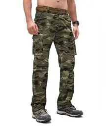 Produktbild: Cindeyar Cargohose Herren Relaxed Fit Baumwolle Wanderhose Herren Casual Arbeitshosen Männer Outdoor Militär Taktische Hosen mit Multi Taschen(Camouflage Grün,XL)