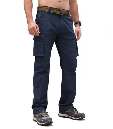 Produktbild: Cindeyar Cargohose Herren Relaxed Fit Baumwolle Wanderhose Herren Casual Arbeitshosen Männer Outdoor Militär Taktische Hosen mit Multi Taschen(Dunkelblau,L)