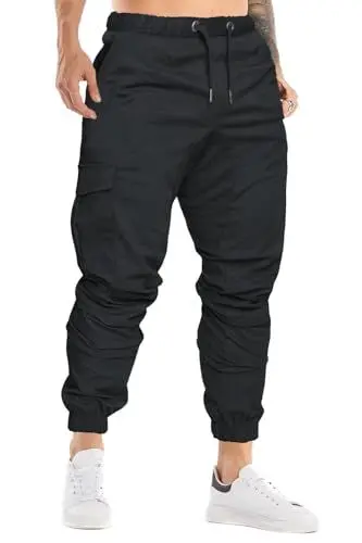 Produktbild: Cindeyar Herren Hosen Slim Fit Casual Jogger Sporthose Freizeithose Cargo Chino Jeans Hose (Schwarz 01,L)