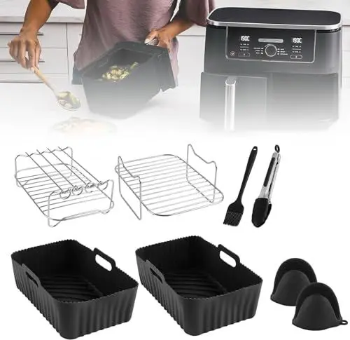 Produktbild: CINEMON 8 Stück Heißluftfritteusen Zubehör, Silikonform für Heißluftfritteuse für Ninja AF300EU/ AF400EU, Dual Airfryer Zubehör mit Heißluftfritteuse Grillpfanne, Backpapier etc