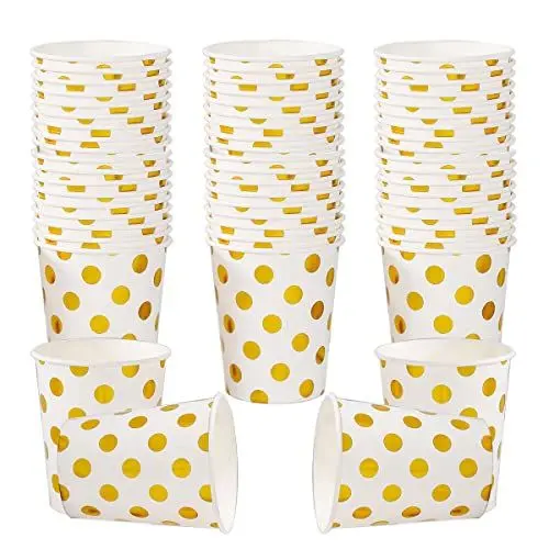 Produktbild: CINGHIA Pappbecher Bunt,Einweg Pappbecher 250ml,100 Stück Partybecher Kaffeebecher Trinkbecher für Tee,Heißen und Kalten Getränken,Papier Becher mit Golden Pünktchen