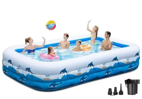 Produktbild: Cinlinso Aufblasbarer Pool Rechteckig, 330 X 182 X 55cm Extra Großes Verdicktes Aufblasbarer Planschbecken für Kinder, Erwachsene, Außenbereich, Garten, Hinterhof, Sommerwasserparty Schwimmbecken