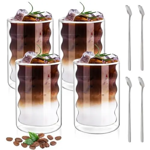 Produktbild: Cinnani Latte Macchiato Gläser Set (4 x 400ml) Doppelwandige Cappuccino Gläser mit 4 Löffeln - Kaffeegläser Thermogläser aus Borosilikatglas