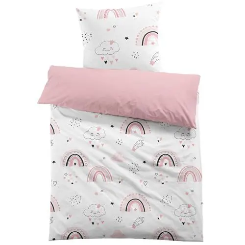 Produktbild: CINYE Regenbogen Bettwäsche 135x200 Kinder Rosa Bettwäsche-Sets Mädchen Bettbezug und 1 Kissenbezug 80x80 cm Mikrofaser