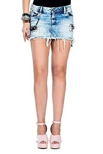 Produktbild: Cipo & Baxx Damen Jeans Rock Used Look Design Denimrock Skirt Freizeit WY115 Hellblau W27