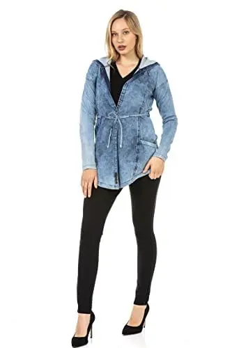 Produktbild: Cipo & Baxx Damen Jeansjacke Kurzmantel Kapuze Übergangsjacke Jacke Denim WJ115 Indigo S