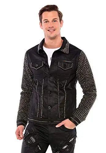 Produktbild: Cipo & Baxx Herren Bikerjacke Jeans Jacke Jacket Übergangsjacke Nieten Jacke Rocker Designer Jacke Schwarz S