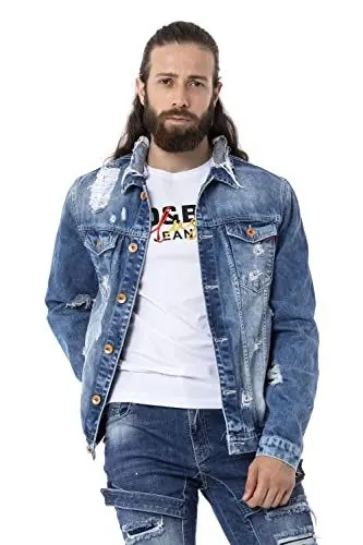 Produktbild: Cipo & Baxx Herren Denim Jacke Jeansjacke Destroyed Used Freizeitjacke CJ291 Blau XL