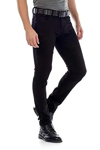 Produktbild: Cipo & Baxx Herren Jeans Hose Crinkle-Effekt Denim Straight Fit Schlicht Jeanshose Design Röhrenjeans W38 L34 Black