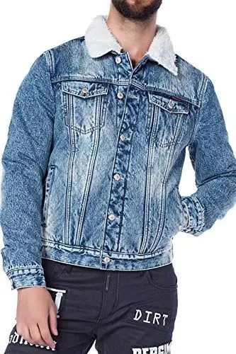Produktbild: Cipo & Baxx Herren Jeansjacke Denim Jacket Übergangsjacke mit Teddyfutter Blau S