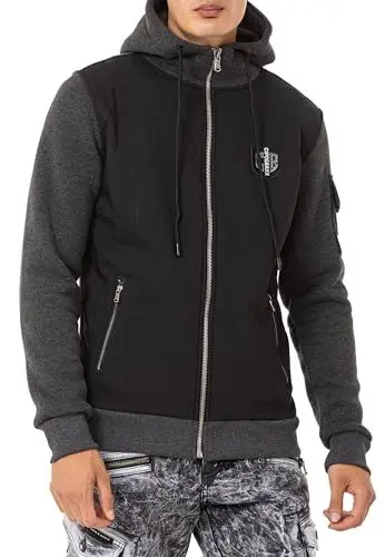 Produktbild: Cipo & Baxx Herren Sweatjacke Kapuzenjacke Hoodie Sweater Jacke Pullover Reißverschluss CL552 Anthracite L
