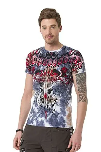 Produktbild: Cipo & Baxx Herren T-Shirt Allover Print Batik Design Kurzarm Rundhals Shirt CT685 Indigo M