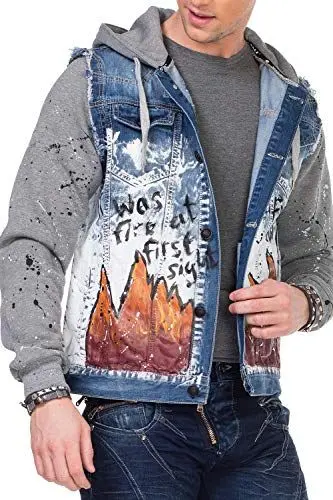Produktbild: Cipo & Baxx Jeans Jacke Denim Übergangsjacke Biker Jacke Sweatjacke Print Jacket Kapuzenjacke Blau Gr.M