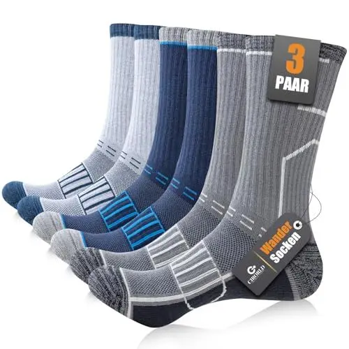 Produktbild: Circorld Wandersocken Herren & Damen, Atmungsaktiv Outdoor Socken Baumwolle Sportsocken, Anti Blasen & Geposltert Trekkingsocken Laufsocken Tennissocken Arbeitssocken, 3 Paar 37-42