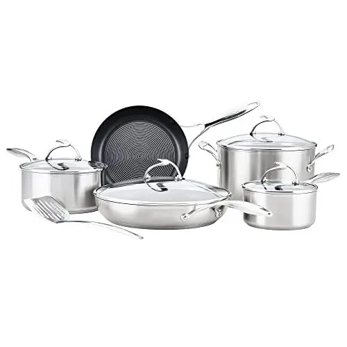 Produktbild: Circulon SteelShield Edelstahl Topfset Induktion 5-Teilig mit Bratpfanne, Sauteuse & Bonus Pfannenwender - Töpfe Set - Edelstahl - Spülmaschinenfest - Stay-Cool-Griffe und Glasdeckel