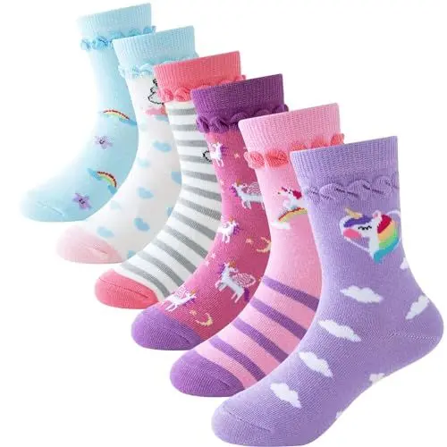 Produktbild: Cirorld Socken Kinder Mädchen Lustige Einhorn Meerjungfrau Socken Süße Bunte Kindersocken Baumwolle Socken, 2-11 Jahre, 6 Paare