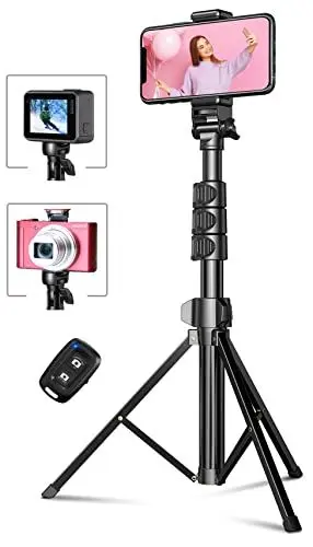 Produktbild: CIRYCASE 142cm Handy Stativ, Erweiterbarer All-in-One Selfie Stick Stativ mit Bluetooth Fernbedienung, Smartphone & Kamera Stative Kompatibel mit iPhone, Galaxy, Perfekt für Selfies/Videoaufnahmen