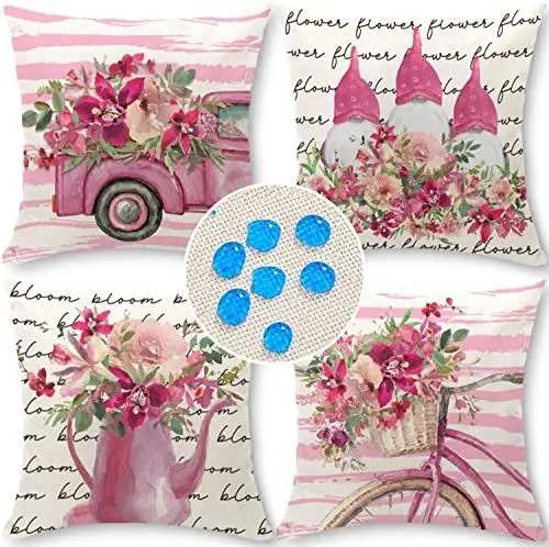 Produktbild: Cirzone Outdoor Kissen Dekorative Wasserfest 4 er Frühling Kissenbezug 45 x 45 cm Gartenkissen Wetterfest Atmungsaktiv GNOME Rosa LKW Kissenbezug Werden für Heim Sofak Garten