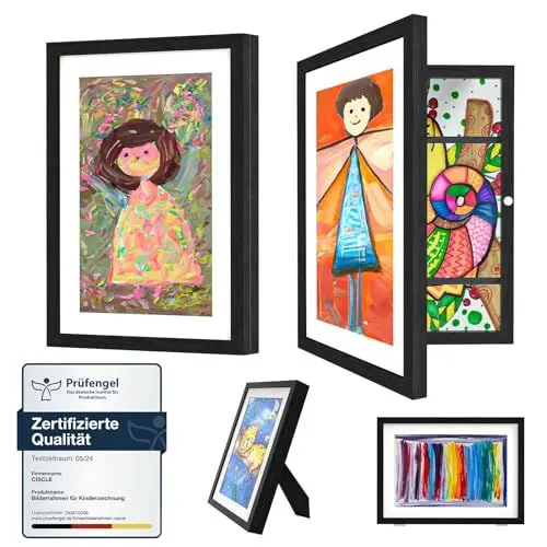 Produktbild: Ciscle Bilderrahmen Kinderzeichnungen, 2 Stück A4 Befüllba Kunstfotorahmen für Kinder, Frontöffnung Bilderrahmen für Kunstwerke, Ideal für Kinderzeichnungen, Kunstprojekte, Schule, Zuhause (Schwarz)