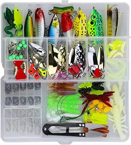 Produktbild: Cishbsoal Angelköder, gemischt, einschließlich Spinner, VIB, Drillingshaken, Einzelhaken, Wirbel, Zangen, Vorfächer (234 Stück), 235 Stück