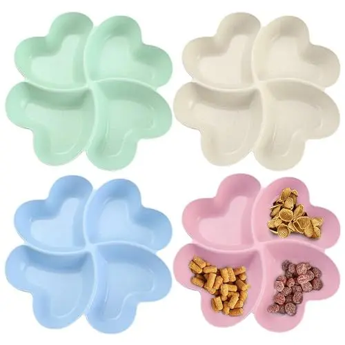 Produktbild: Cisolen 4 Stück Snackteller mit 4 Fächern Herzförmige Snackschale Party Obstplatte Teller Obstteller Snack für Süßigkeiten Desserts Nüsse Obst Vorspeisen