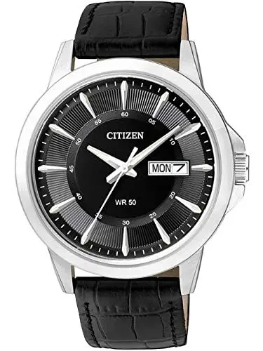 Produktbild: Citizen Herren Analog Quarz Uhr mit Leder Armband BF2011-01EE, Schwarz