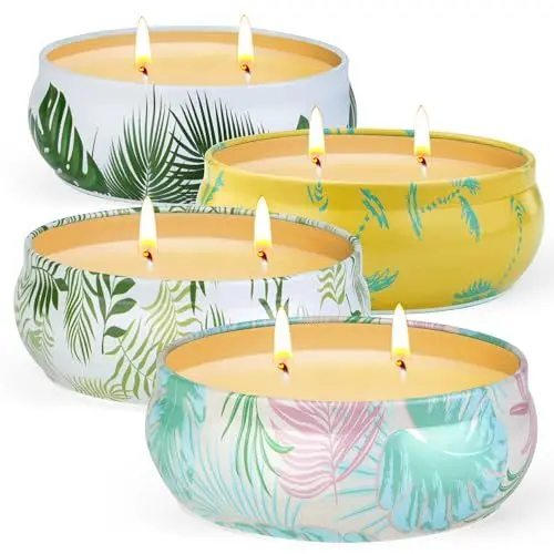Produktbild: Citronella Kerze Outdoor groß, 4 x 180g Outdoor Kerzen Natürliche Sojawachs Zitronella Kerze Garten mit 2 Docht Citronella Duft Kerze für Garten, Camping, Picknicks, 250 Stunden Brenndauer