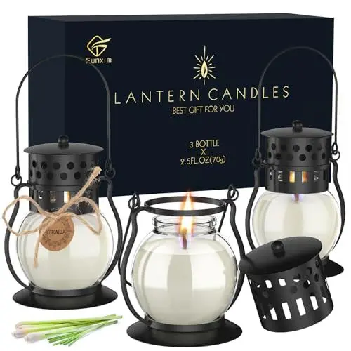 Produktbild: Citronella Kerzen, 3 Stücke Outdoor Citronella Kerzen Draußen im Glas Zitronenkerze Natürliches Sojawachs, Retro Dekor - Perfekt für Camping, Grillen, Picknicks, Garten, Schlafzimmer