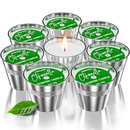 Produktbild: Citronella Kerzen für den Außenbereich, 8 Pack, insgesamt 480 g, mit natürlichem ätherischem Öl, Sojawachs, Citronella Kerzen Set für Garten, Hof, Party, Camping, Grillen, Zuhause, Balkon