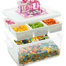Produktbild: Citylife Aufbewahrungsboxen mit Deckel, 16L aus Kunststoff mit Gebäude Grundplatte Deckel und abnehmbarem Tablett, Craft Veranstalter | Clear Storage box für die Organisation von, Perle, Werkzeug