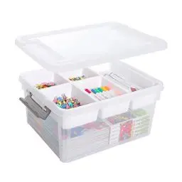 Produktbild: Citylife Aufbewahrungsboxen mit Deckel, 16L aus Kunststoff mit abnehmbarem Tablett, Verstärkte Kisten Bastelaufbewahrungs box klein für die Organisation von Werkzeug, Handwerk, Buntstifte