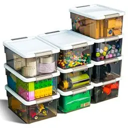 Produktbild: Citylife1.25L Kleine Aufbewahrungsboxen mit Deckel, Kunststoff, Stapelbar, Transparent, Aufbewahrungsbox mit Griffen, Grau, 10 Stück