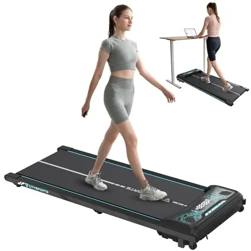 Produktbild: CITYSPORTS Laufband | Elektrisches Walking pad für Zuhause, Mit Bluetooth-Musikwiedergabefunktion, LED-Anzeige und Riemenscheibe 1-6KM/H, 110KG (Schwarz & Blau)