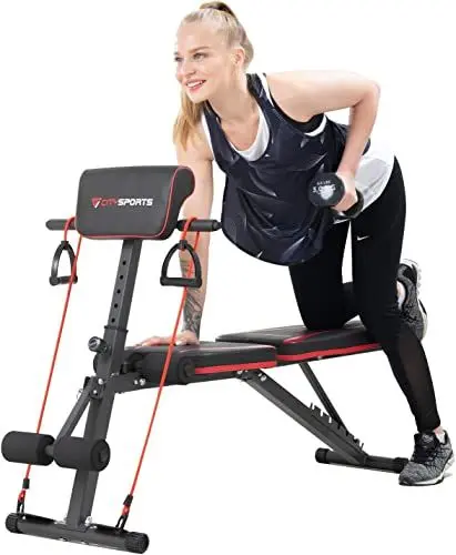 Produktbild: CITYSPORTS Verstellbare Hantelbank, Multifunktions-Klapp-Hantelbank mit 7 verstellbaren Positionen und 2 Trainingsgurten, Home Gym Hantelbank (S1)